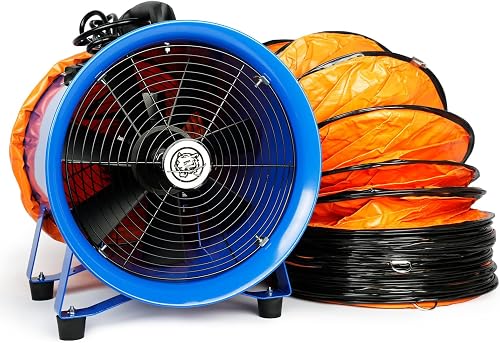 12-Inch Exhaust Axial Hose Fan with 33-foot Vinyl Hose,Heavy Duty Cylinder Fan,High Velocity Portable Utility Blower/Exhaust Axial Hose Fan
